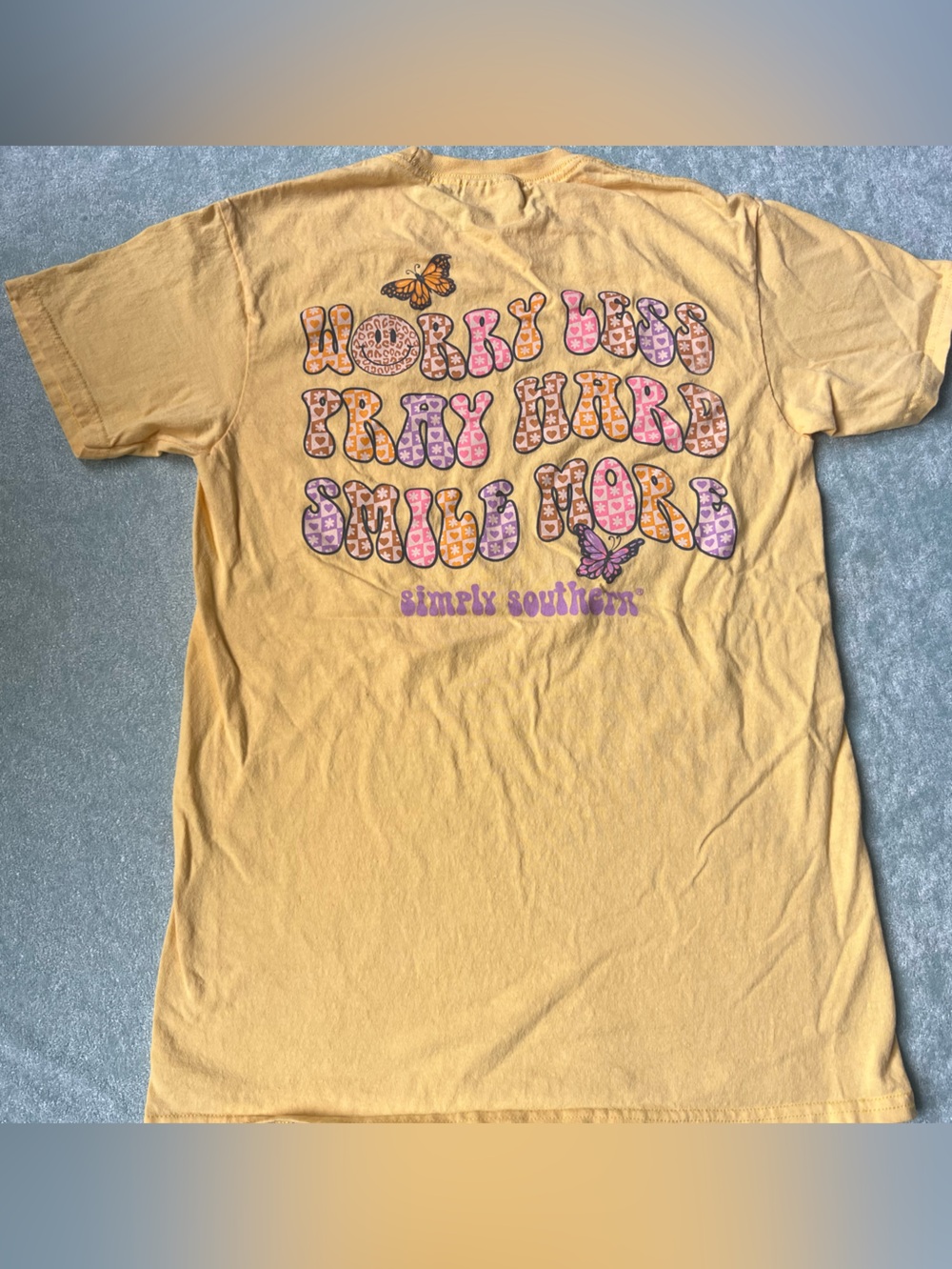 Simply Southern Worry Less Pray Hard Short Sleeve Yellow T-Shirt XS